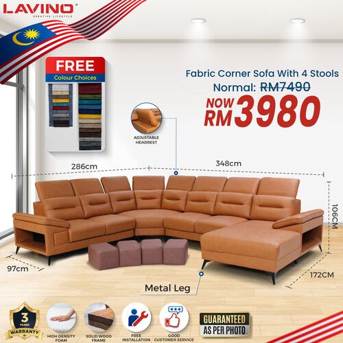 Fabric Corner Sofa With 4 Stools 9080